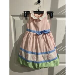 Maggie & Zoe 4T Easter Bunny Dress Pink Blue Peter Pan Collar